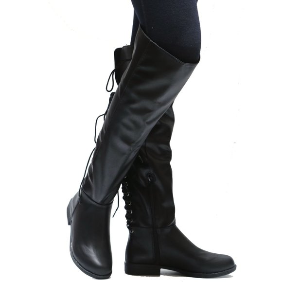 New Black Over the Knee Lace Up Tall Boots - Picture 3 of 3